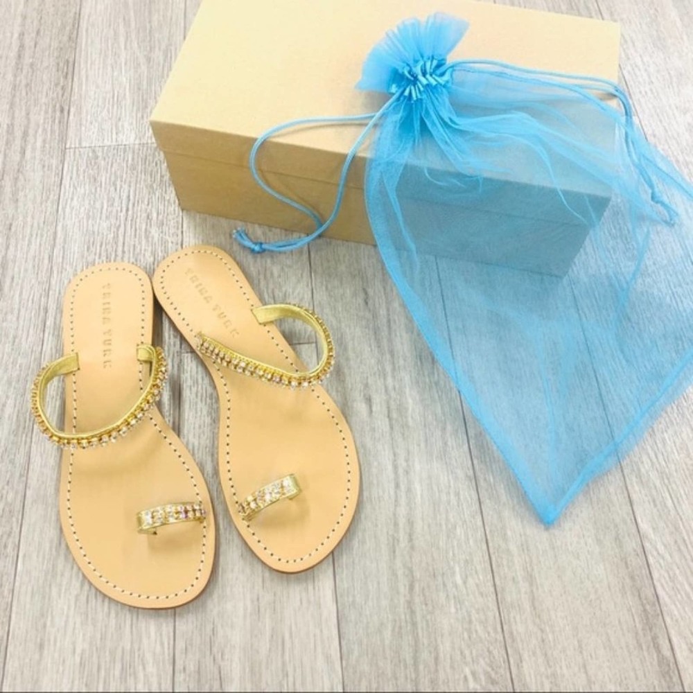 Trina Turk Oasis Diamond Slide Leather Sandal Gold Size 8